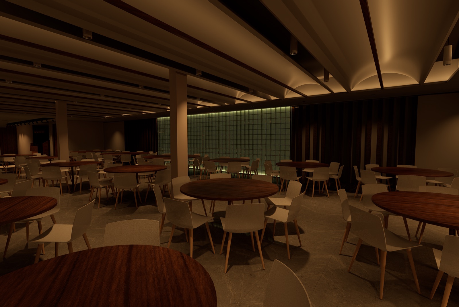 Eastwood restaurant open dining render before lighting overlay