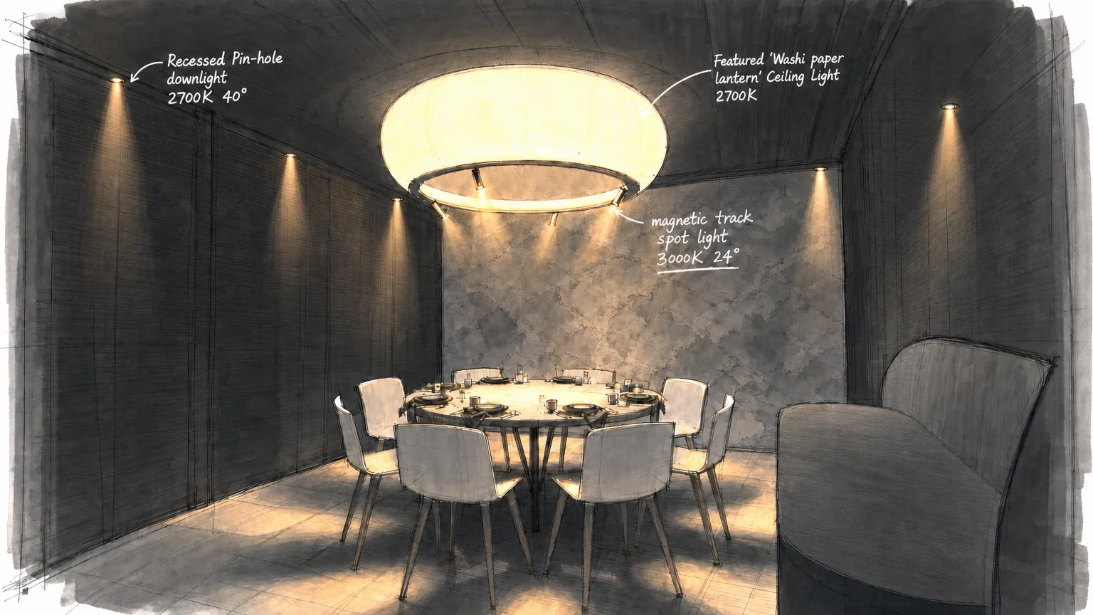 Private dining room washi lantern lighting
