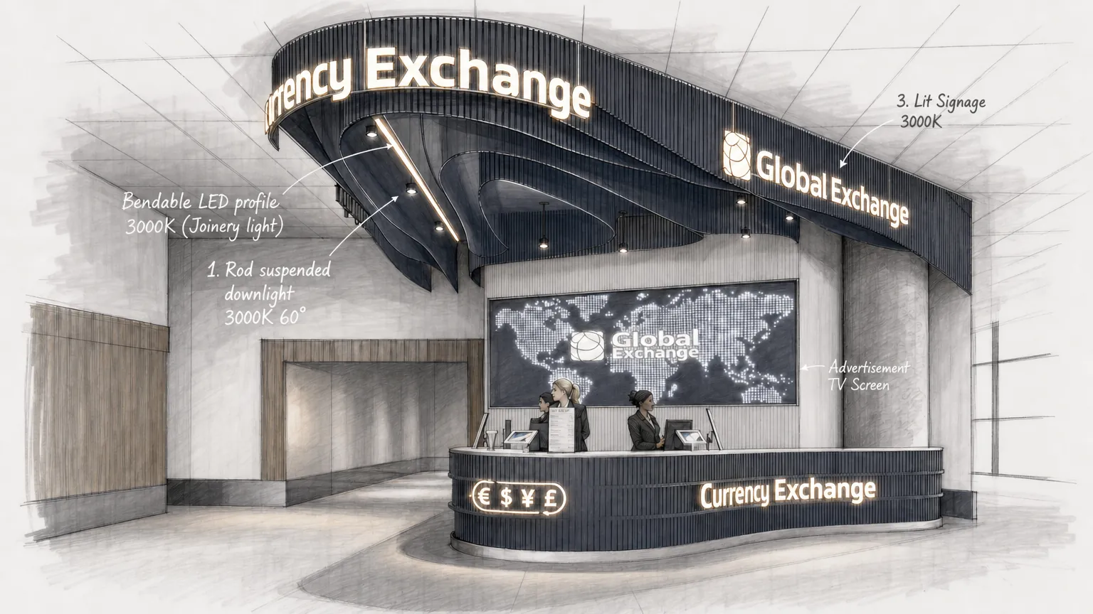 Global Exchange airport counter lighting